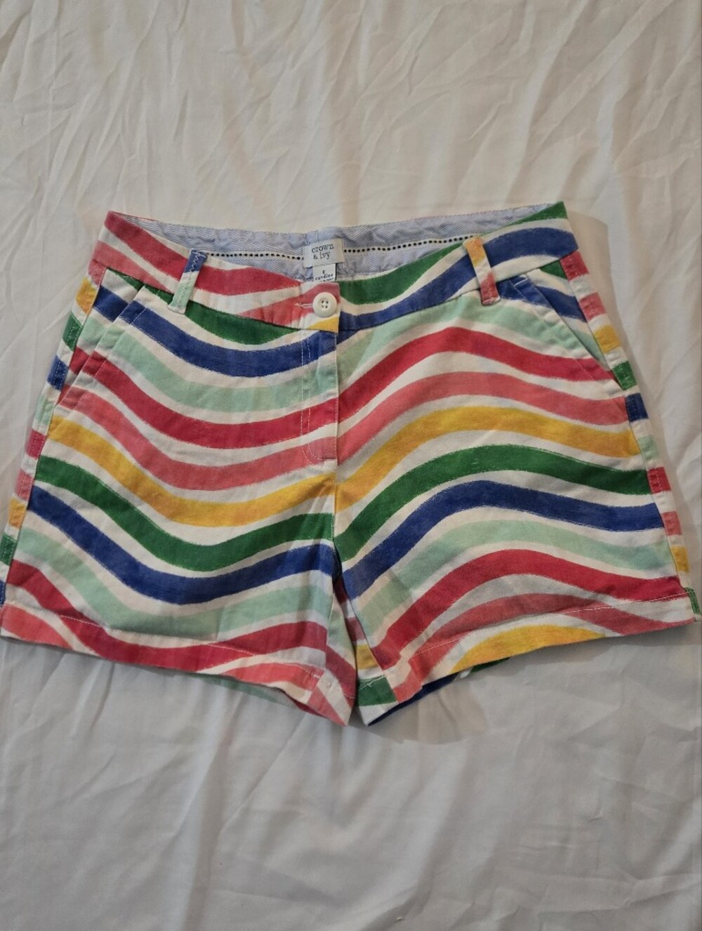 Crown & Ivy Striped Rainbow Wave Cotton Shorts - Multicolor